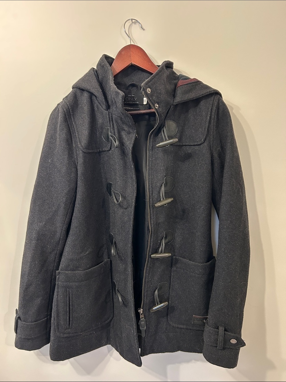 Only Women's Charcoal Hooded Pea Coat